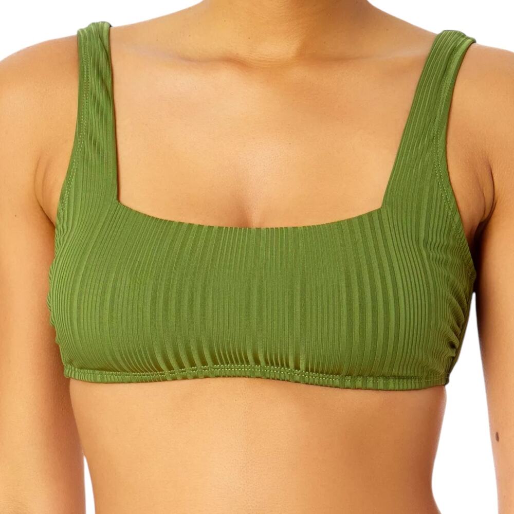 Salt + Cove Junior’s Ribbed Square Neck Bikini Swimsuit Top Green Size M